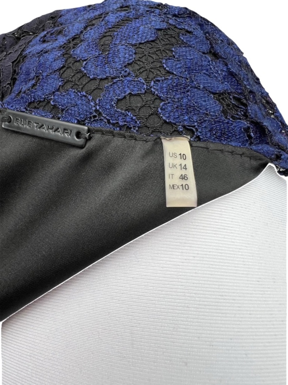 Elie Tahari Lace Dress Size 10 Black Purple Blue Sheath Long Sleeve Cocktail - Picture 7 of 8